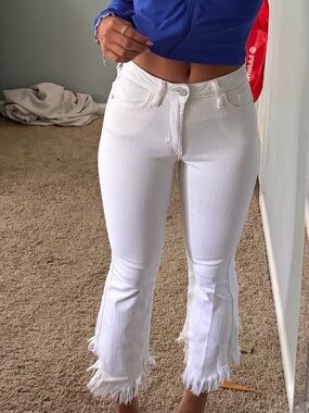 Just black denim white flare jeans
